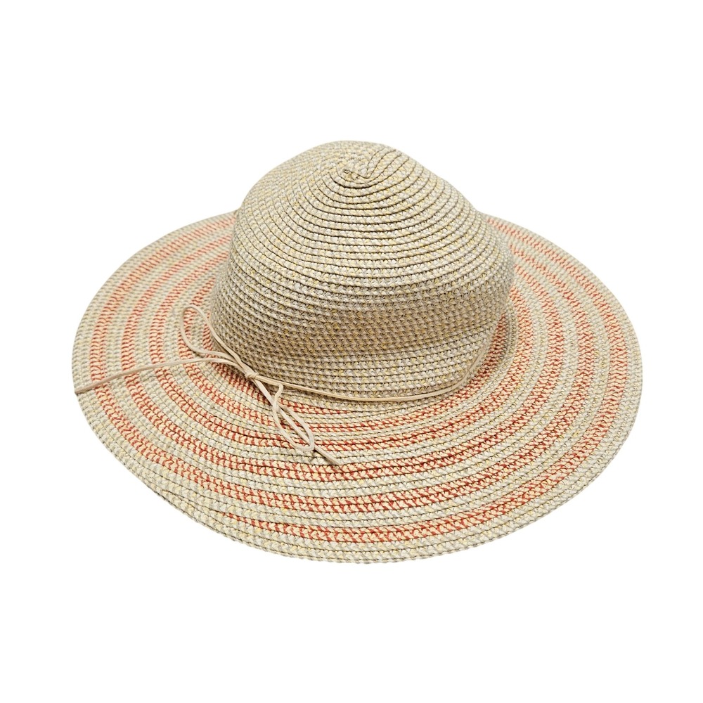 Sunday Afternoons Sun Hat Womens OS Tan Orange Striped Wide‎ Brim UPF 50+ Beach